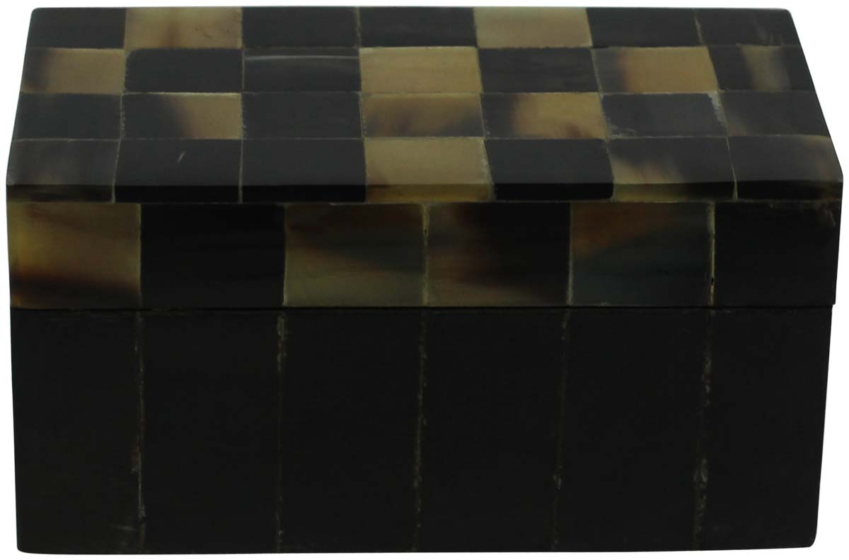 Bulk Buy Rectangular 4.8x2.5” MDF Jewelry Box - Wholesale Check Pattern Jewelry Box/Trinket Box in MDF &Animal Horn from India