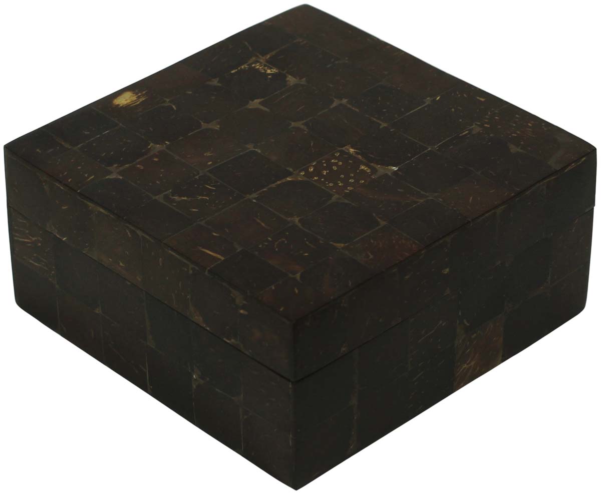 Square Shaped 4.5” MDF Jewelry Box in Bulk - Wholesale Brown Jewelry Box/Trinket Box in Coconut Shell & MDF from India