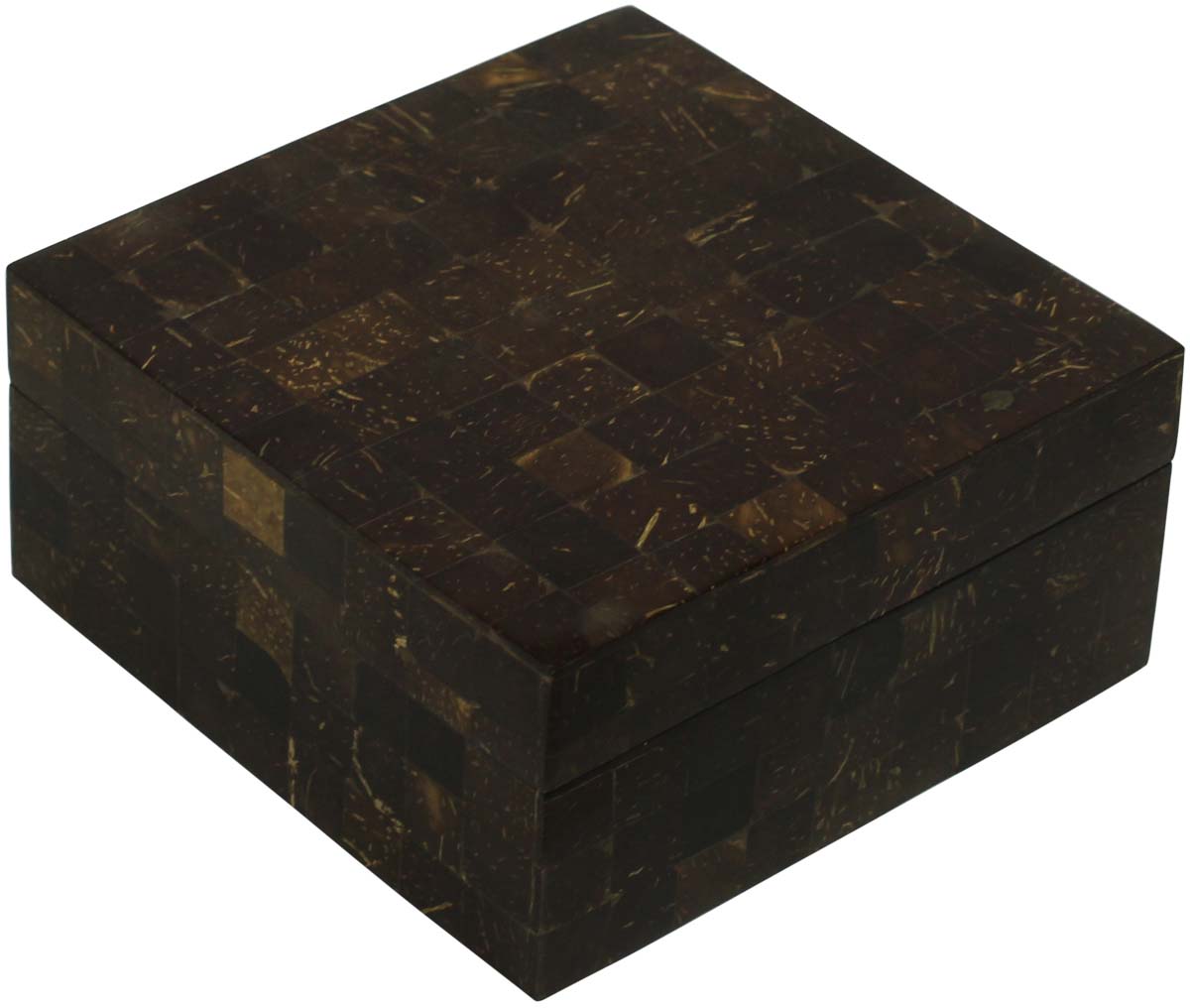 Bulk Buy Square-Shaped 6” MDF Jewelry Box - Wholesale Brown Jewelry Box/Trinket Box in Coconut Shell & MDF from India