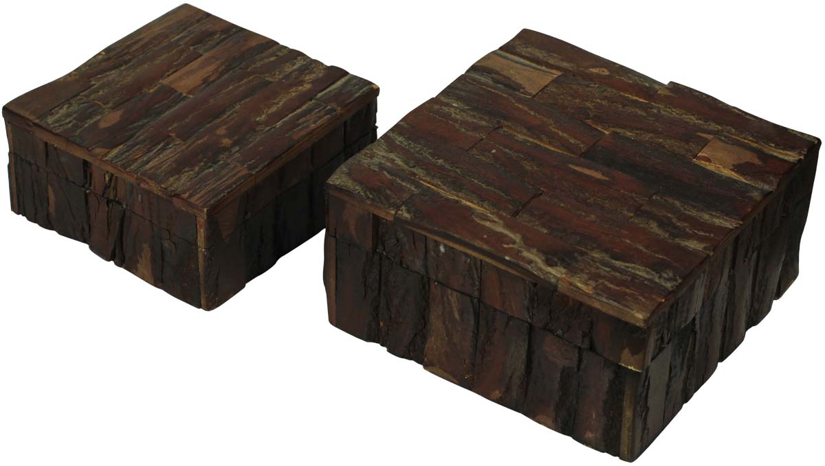 Wholesale 6.5” Square Shaped Jewelry Box in Bulk - Source Handmade Brown Jewelry Box/Trinket Box in MDF & Tree Bark from India