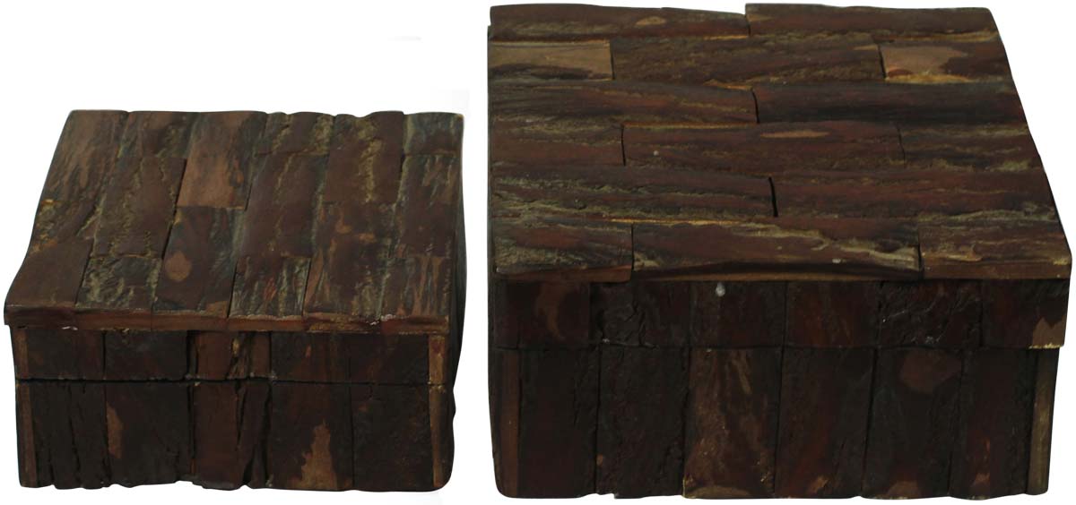 Wholesale 6.5” Square Shaped Jewelry Box in Bulk - Source Handmade Brown Jewelry Box/Trinket Box in MDF & Tree Bark from India