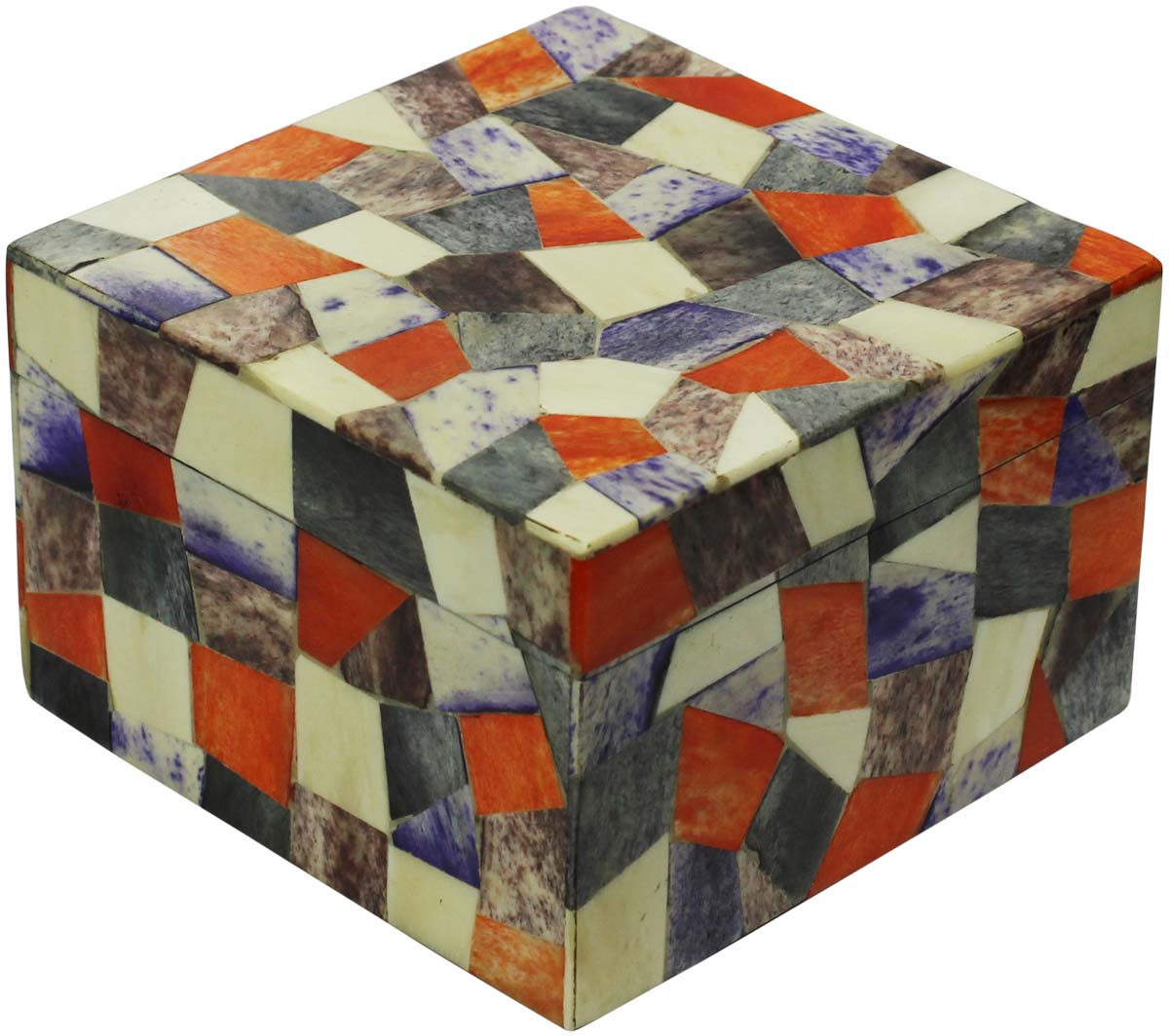 Bulk Buy Square-Shaped 6.2” MDF Jewelry Box - Wholesale MDF & Bone Multicolored Jewelry Box/Trinket Box from India