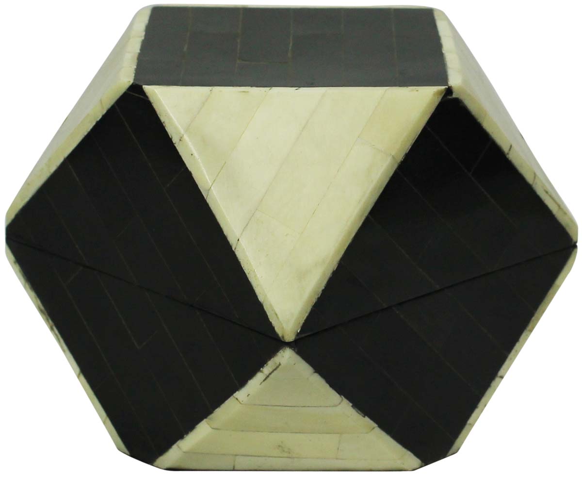 Source 4.5” 3d Polygon Jewelry Box in Bulk - Wholesale Black & White Jewelry Box/Trinket Box in MDF & Bone from India
