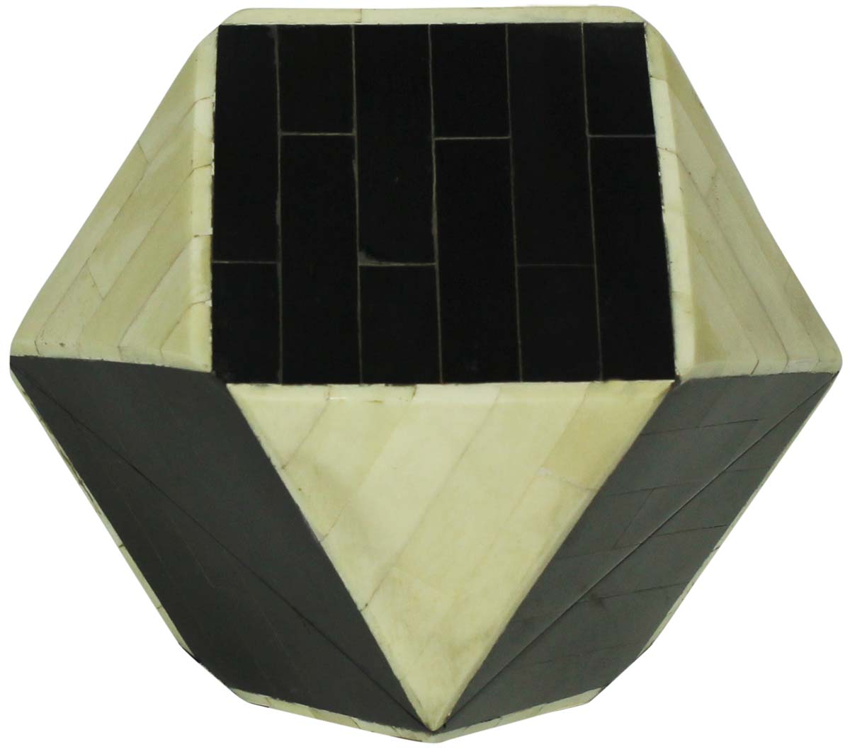 Source 4.5” 3d Polygon Jewelry Box in Bulk - Wholesale Black & White Jewelry Box/Trinket Box in MDF & Bone from India