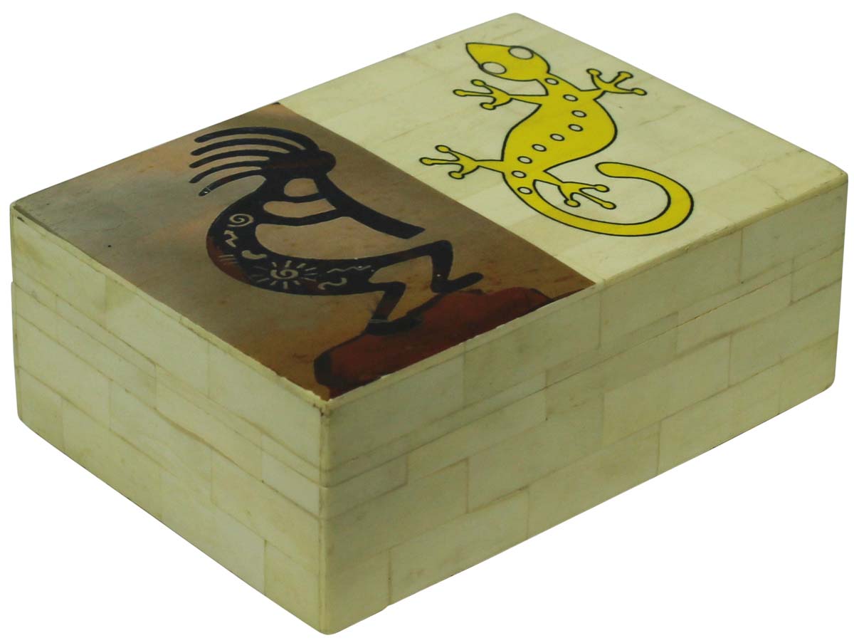 Wholesale 7x5” MDF Jewelry Box in Bulk - Source Lizard & Tribal Man Motif Jewelry Box/Trinket Box in MDF & Bone from India