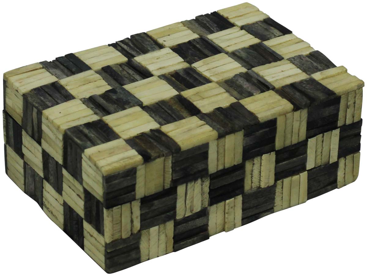 Rectangular 6x4” MDF Jewelry Box in Bulk - Wholesale Black & White Check Pattern Jewelry Box/Trinket Box in MDF & Bone from India