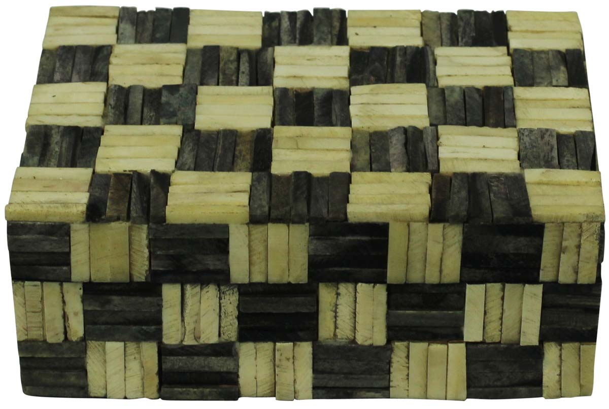 Rectangular 6x4” MDF Jewelry Box in Bulk - Wholesale Black & White Check Pattern Jewelry Box/Trinket Box in MDF & Bone from India