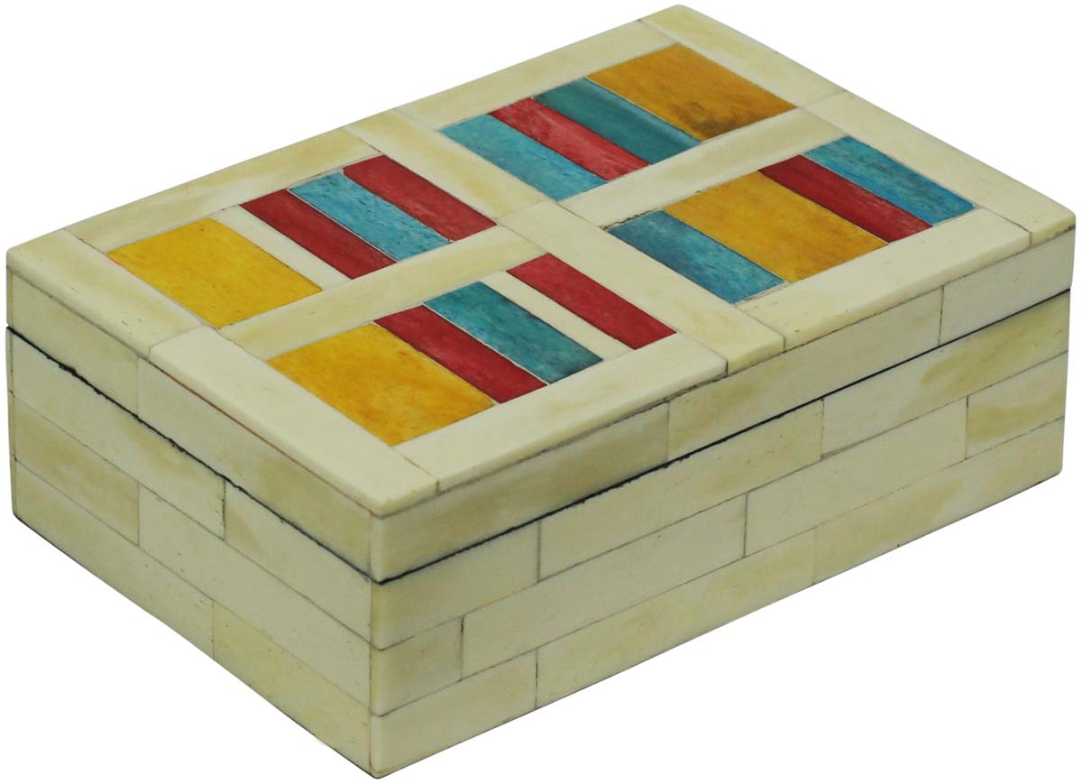 Bulk Buy Rectangular 6x4” MDF Jewelry Box - Wholesale Multicolored Stripes Pattern Jewelry Box/Trinket Box in MDF & Bone from India