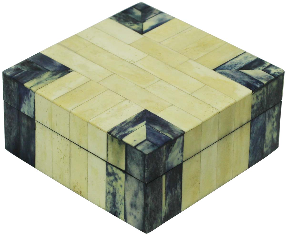 Source 5” Jewelry Box in Bulk - Wholesale Handmade Off-White & Gray Jewelry Box/Trinket Box in MDF & Bone from India