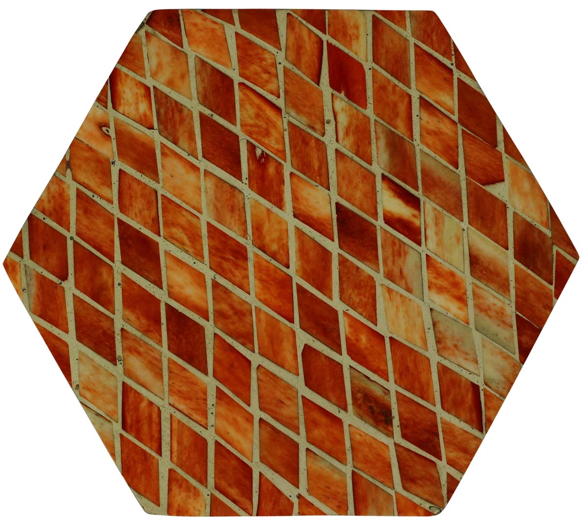 Hexagon Shaped 7” MDF Jewelry Box in Bulk - Wholesale Orange Color Diamond Shaped Motifs Jewelry Box/Trinket Box in MDF & Bone from India
