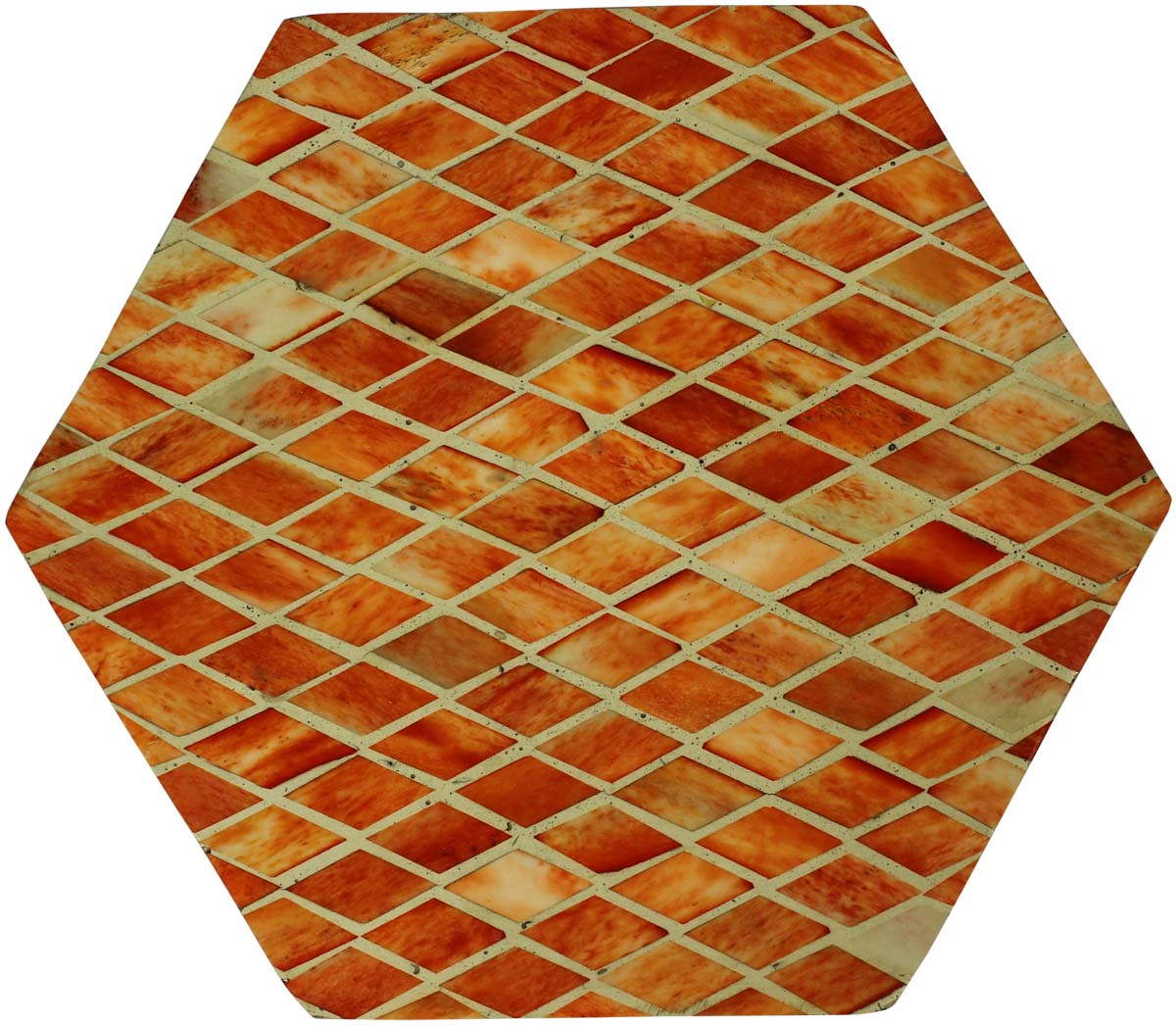 Hexagon Shaped 8.2” MDF Jewelry Box in Bulk - Wholesale Orange Color Diamond Shaped Motifs Jewelry Box/Trinket Box in MDF & Bone from India