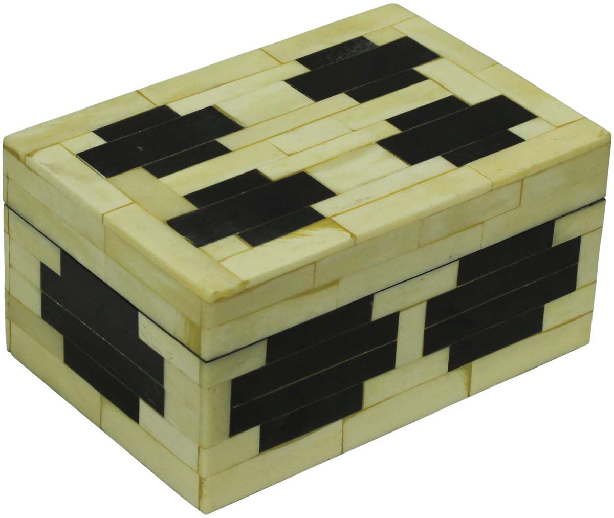 Bulk Buy Rectangular 6x4” MDF Jewelry Box - Wholesale Black & White Symmetric Pattern Jewelry Box/Trinket Box in MDF & Bone from India
