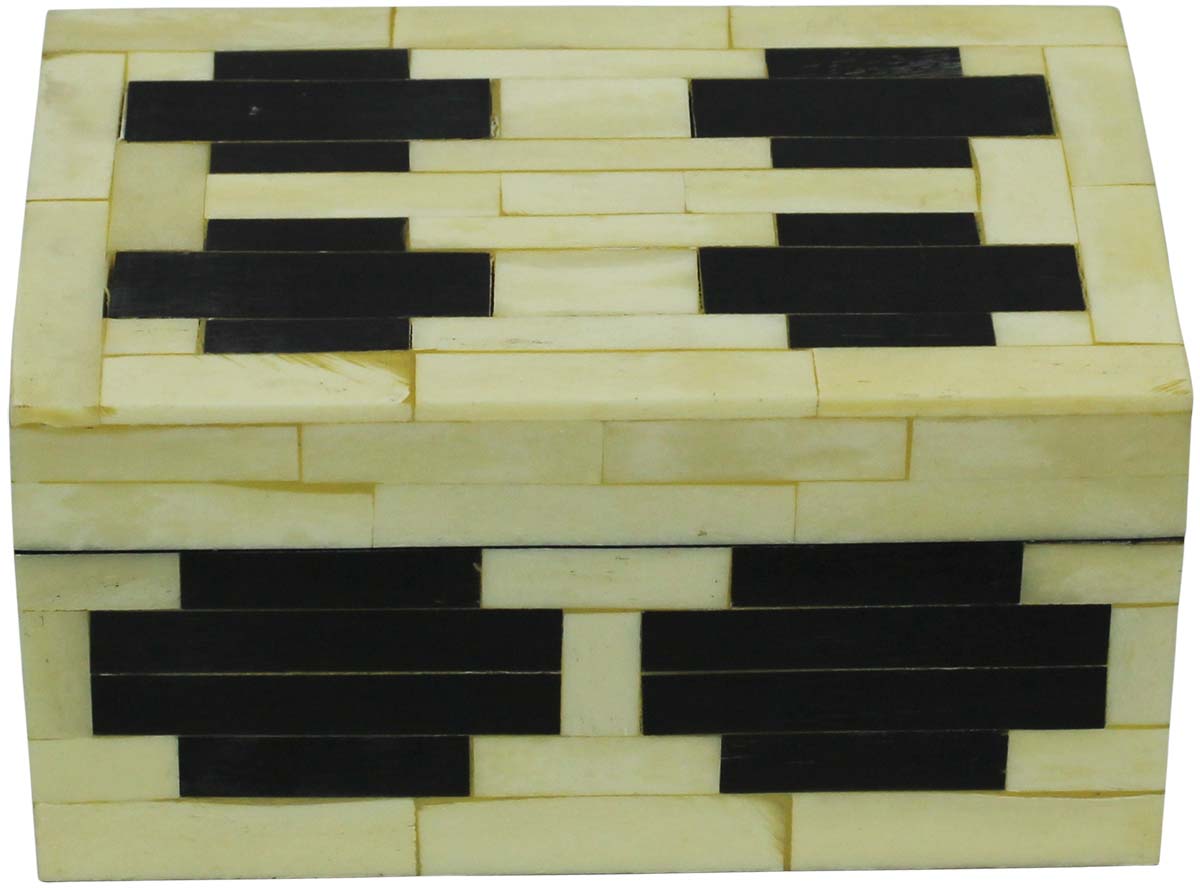Bulk Buy Rectangular 6x4” MDF Jewelry Box - Wholesale Black & White Symmetric Pattern Jewelry Box/Trinket Box in MDF & Bone from India