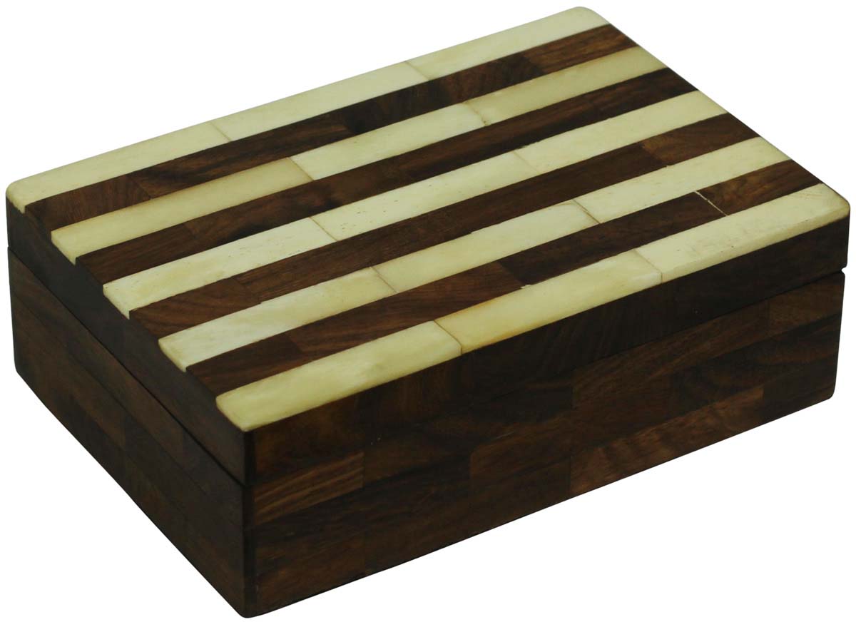 Source 6x4” Jewelry Box in Bulk - Wholesale Handmade Rectangular Brown & White Stripes Pattern Jewelry Box/Trinket Box in MDF & Bone from India