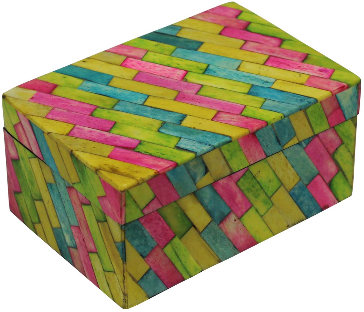 Bulk Buy Rectangular 6x4” MDF Jewelry Box - Wholesale Colorful Diagonal Stripes Pattern Jewelry Box/Trinket Box in MDF & Bone from India