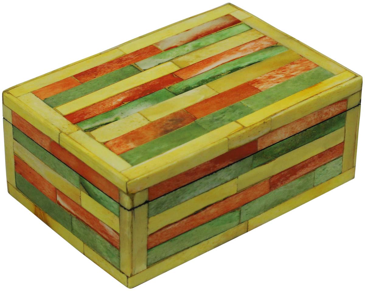 Source Rectangular6x4” Jewelry Box in Bulk - Wholesale Handmade Multicolored Stripes Pattern Jewelry Box/Trinket Box in MDF & Bone from India