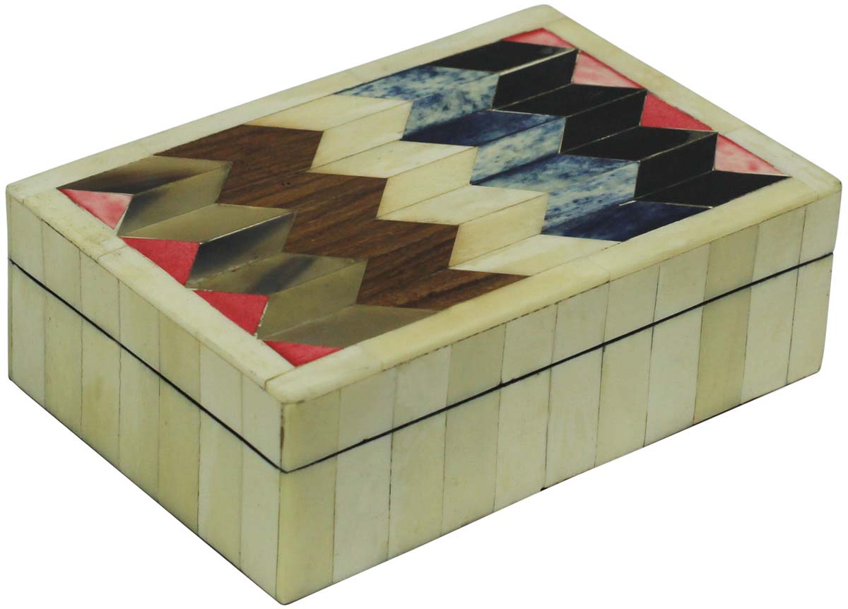 Wholesale 6x4” Rectangular Shaped Jewelry Box in Bulk - Source Handmade Multicolor Chevron Pattern Jewelry Box/Trinket Box in MDF & Bone from India