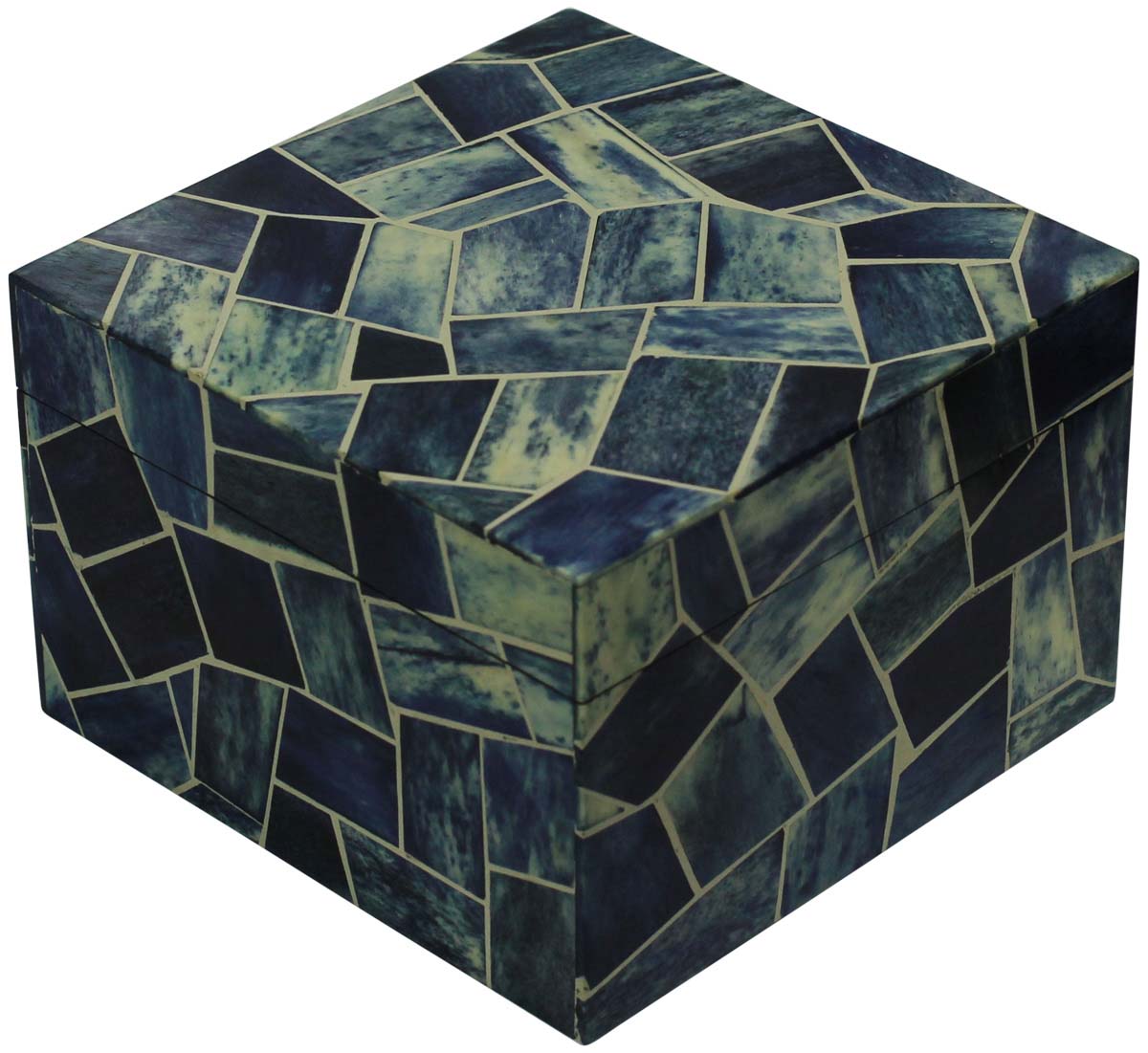 Square Shaped 6” MDF Jewelry Box in Bulk - Wholesale Blue & Gray Jewelry Box/Trinket Box in MDF & Bone from India