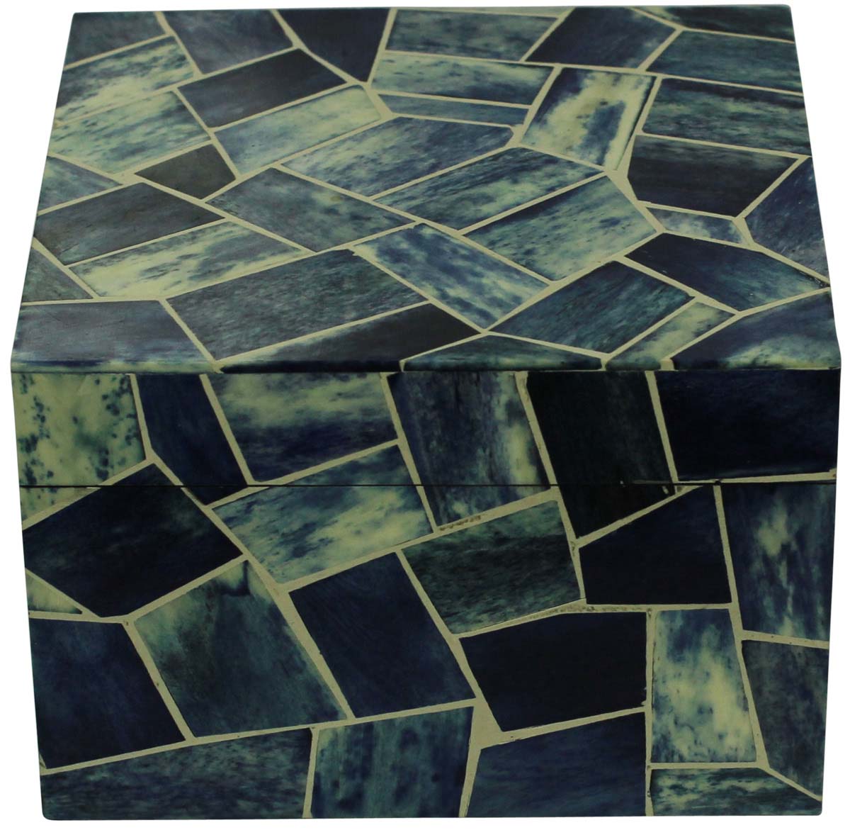 Square Shaped 6” MDF Jewelry Box in Bulk - Wholesale Blue & Gray Jewelry Box/Trinket Box in MDF & Bone from India