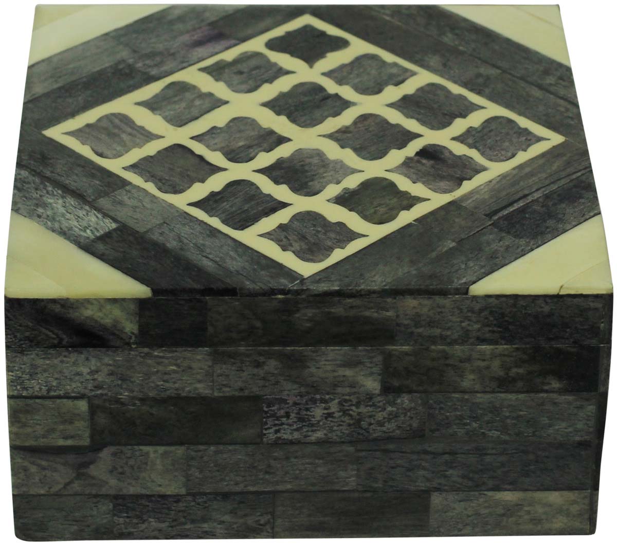 Square Shaped 6” MDF Jewelry Box in Bulk - Wholesale Gray & Off-White Jewelry Box/Trinket Box in MDF & Bone from India