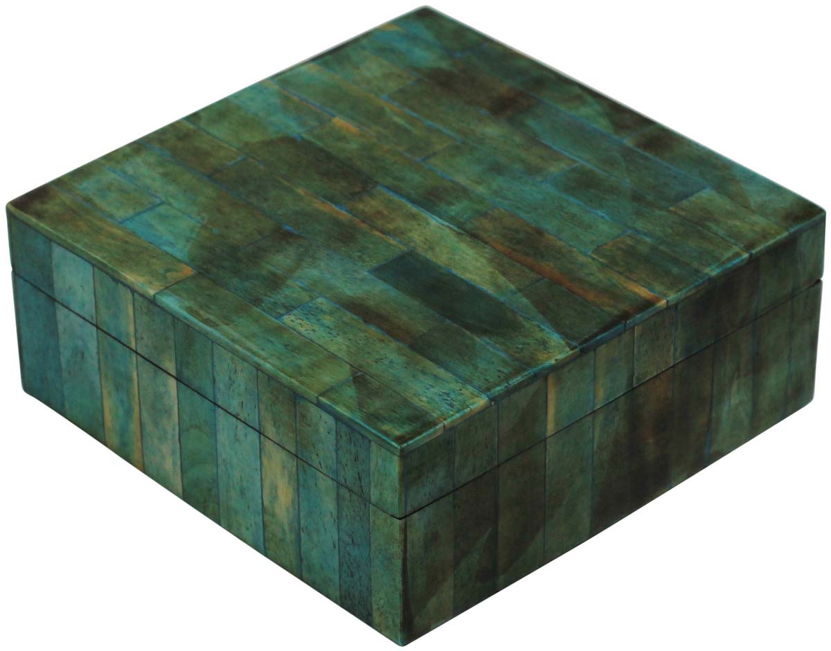 Bulk Buy Square5” MDF Jewelry Box - Wholesale Green Jewelry Box/Trinket Box in MDF & Bone Inlay from India