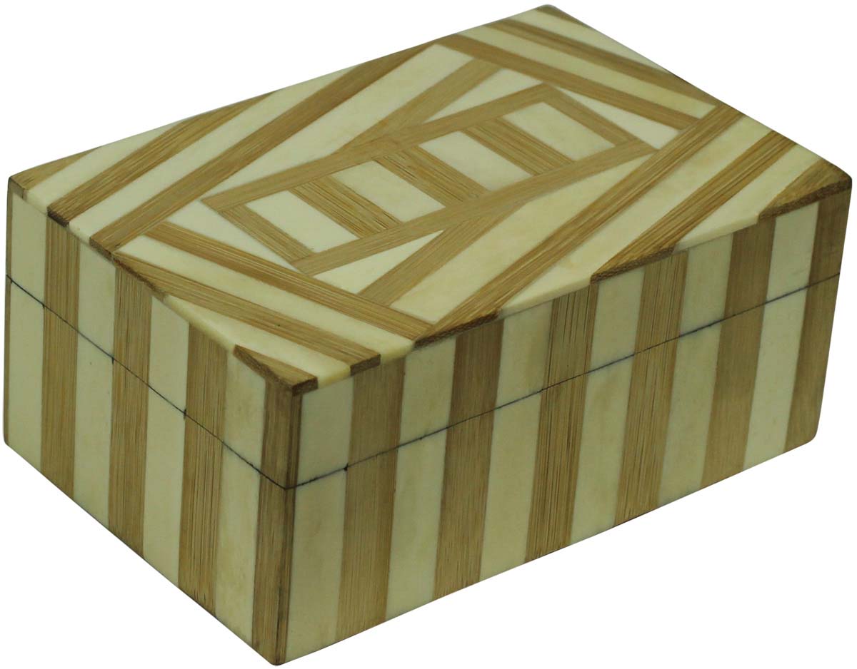 Wholesale 6x4” Jewelry Box in Bulk - Source Handmade Rectangular Shaped Beige & Off-White Jewelry Box/Trinket Box in MDF & Bone from India