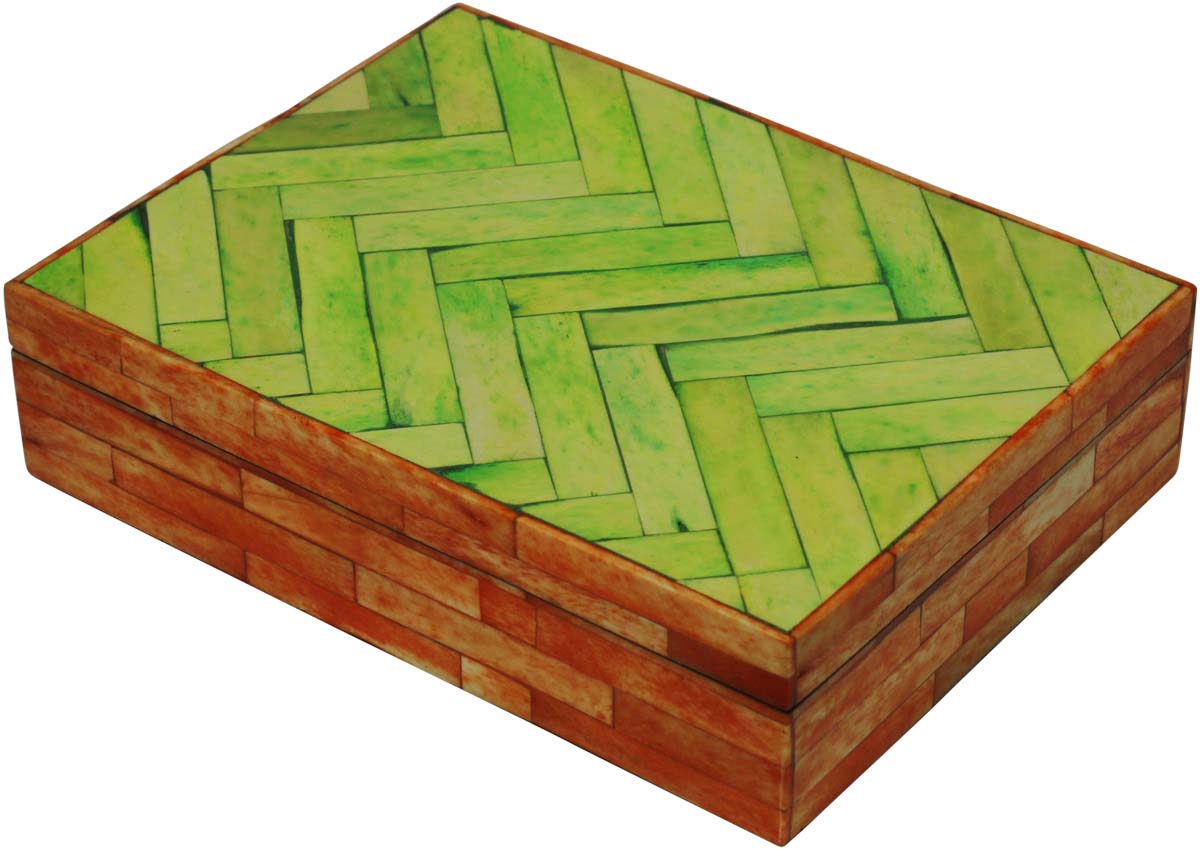 Rectangular Shaped 9.5x7” MDF Jewelry Box in Bulk - Wholesale Brown & Green Jewelry Box/Trinket Box in MDF & Bone from India