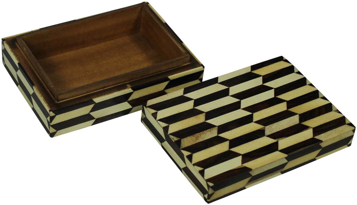 Bulk Buy Rectangular 6.5x5” Jewelry Box - Wholesale Black & Off-White Parallelogram Pattern Jewelry Box/Trinket Box in MDF & Bone from India
