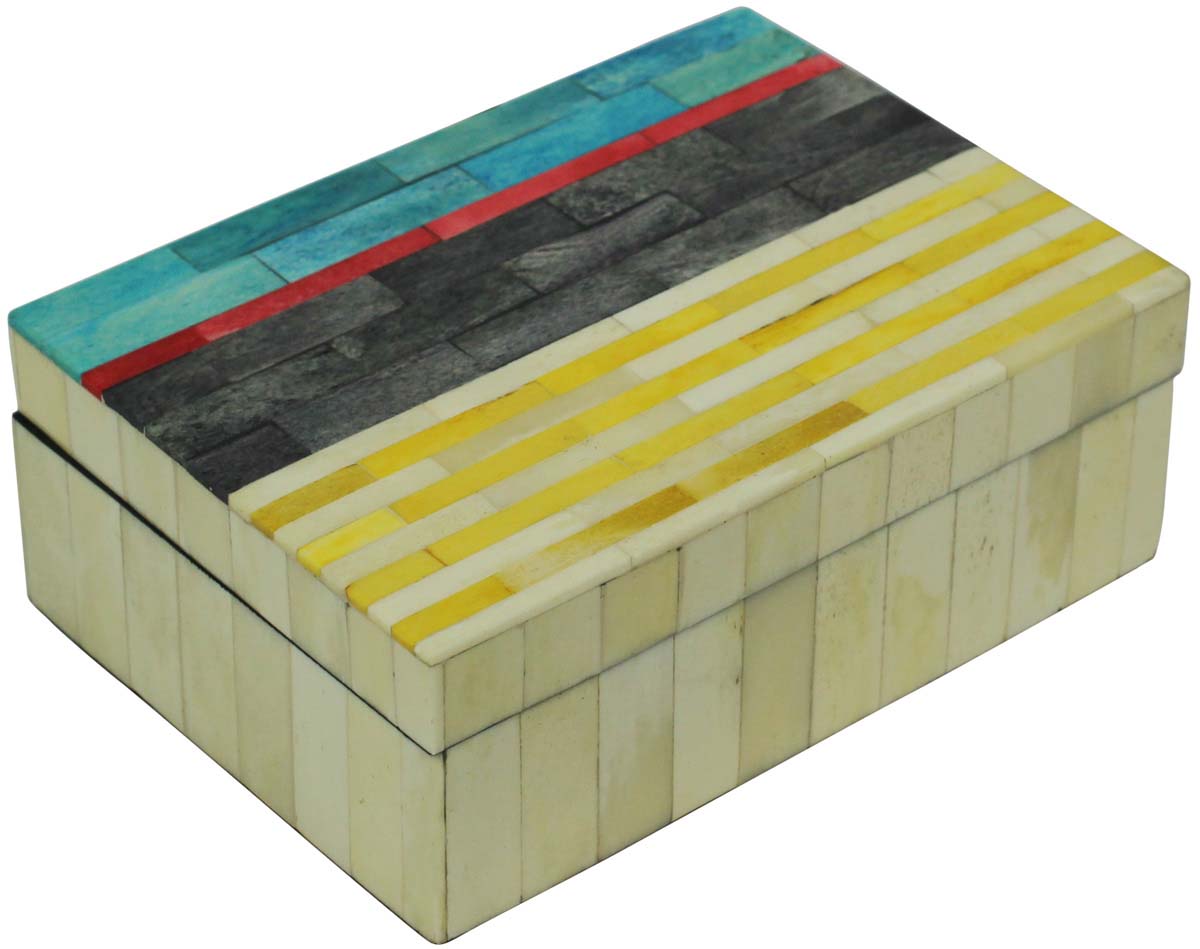 Source 7x5” Jewelry Box in Bulk - Wholesale Rectangular Handmade Multicolored Jewelry Box/Trinket Box in MDF & Bone from India