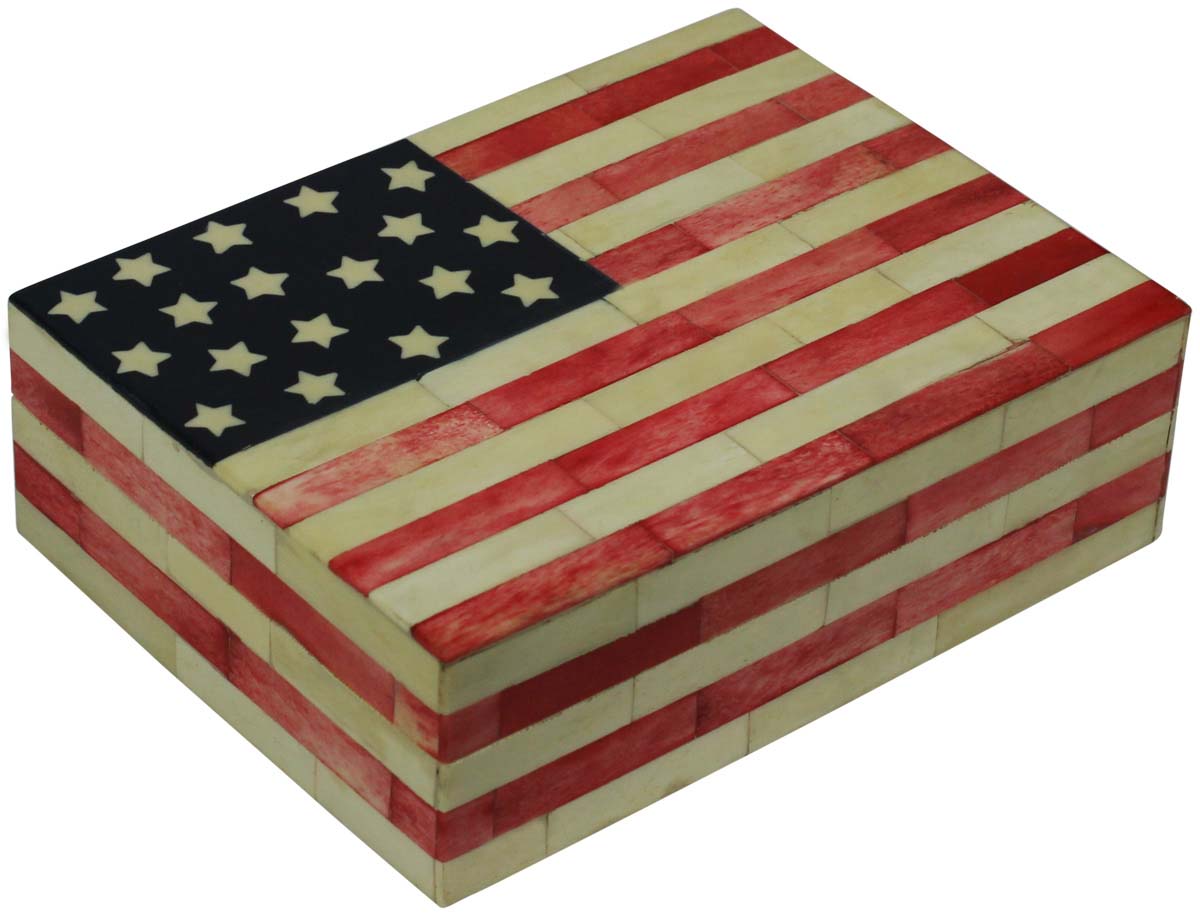 Wholesale 8x6” Rectangular Shaped Jewelry Box in Bulk - Source Handmade American Flag Motif Jewelry Box/Trinket Box from India