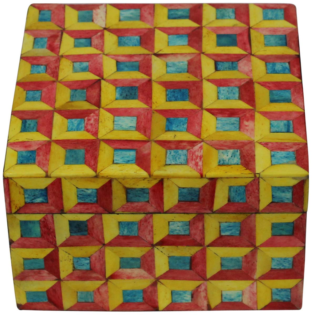 Bulk Buy Multicolored6” Jewelry Box - Wholesale Square-in-a-Square Pattern Jewelry Box/Trinket Box in MDF & Bone from India
