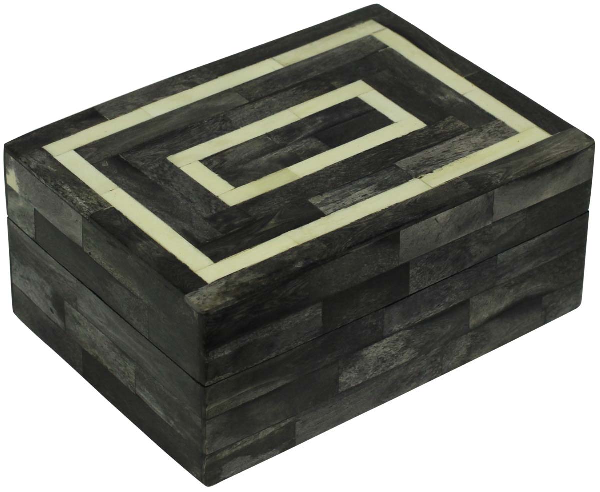 Bulk Buy Rectangular 7x5” Jewelry Box - Wholesale Black & White Jewelry Box/Trinket Box in MDF & Bone from India