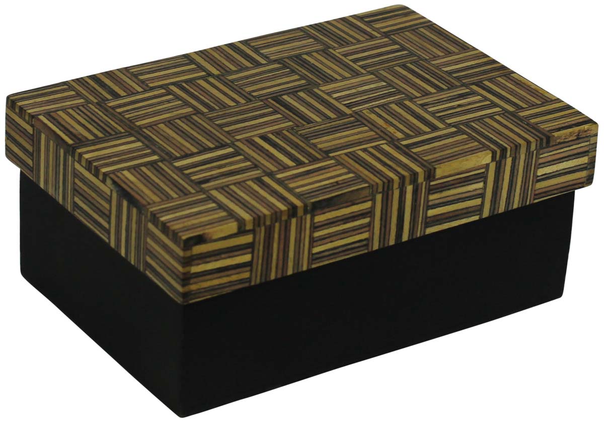 Rectangular Shaped 6x4” MDF Jewelry Box in Bulk - Wholesale Basket Check Pattern Jewelry Box/Trinket Box in MDF & Bone from India