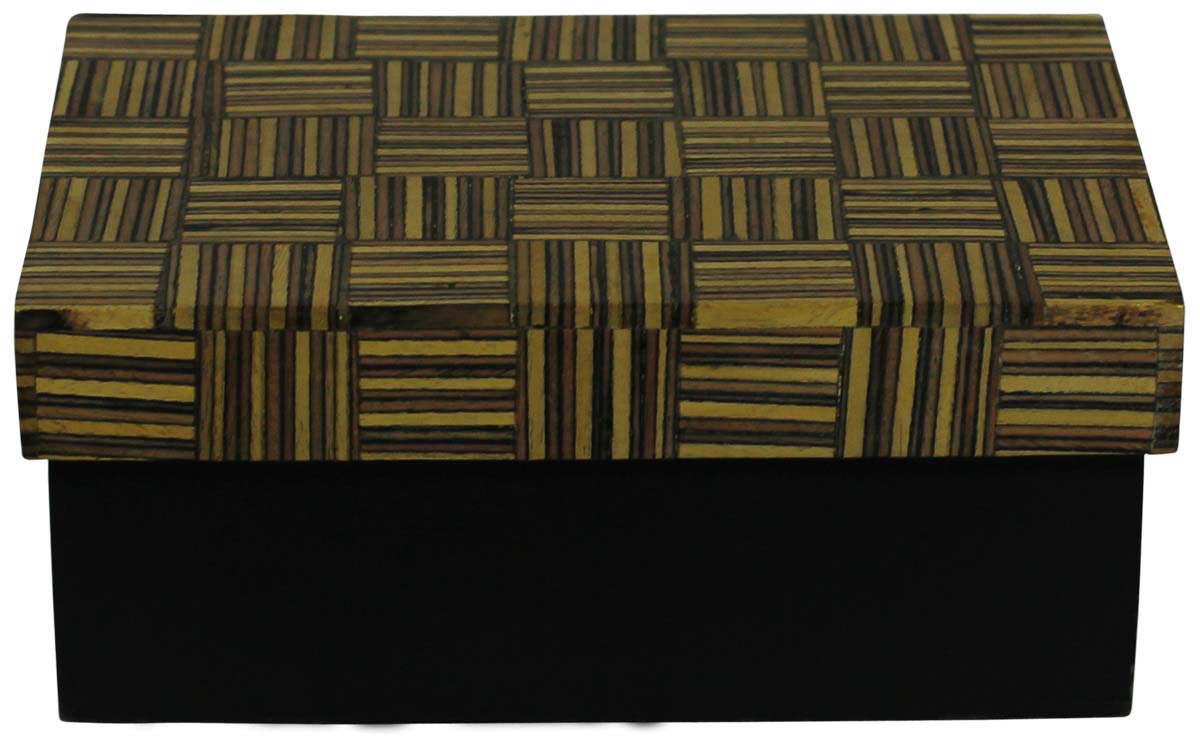 Rectangular Shaped 6x4” MDF Jewelry Box in Bulk - Wholesale Basket Check Pattern Jewelry Box/Trinket Box in MDF & Bone from India