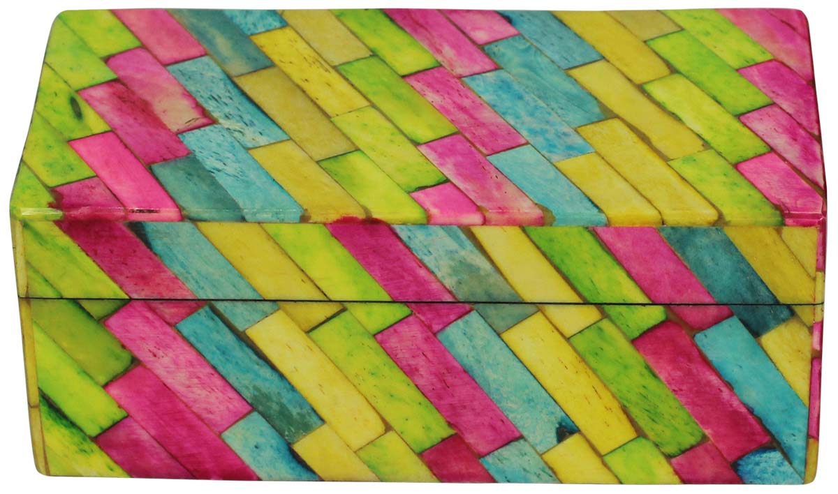 Source 6x3” Jewelry Box in Bulk - Wholesale Handmade Multicolored Stretcher Bond Brick Pattern Jewelry Box/Trinket Box in MDF & Bone from India