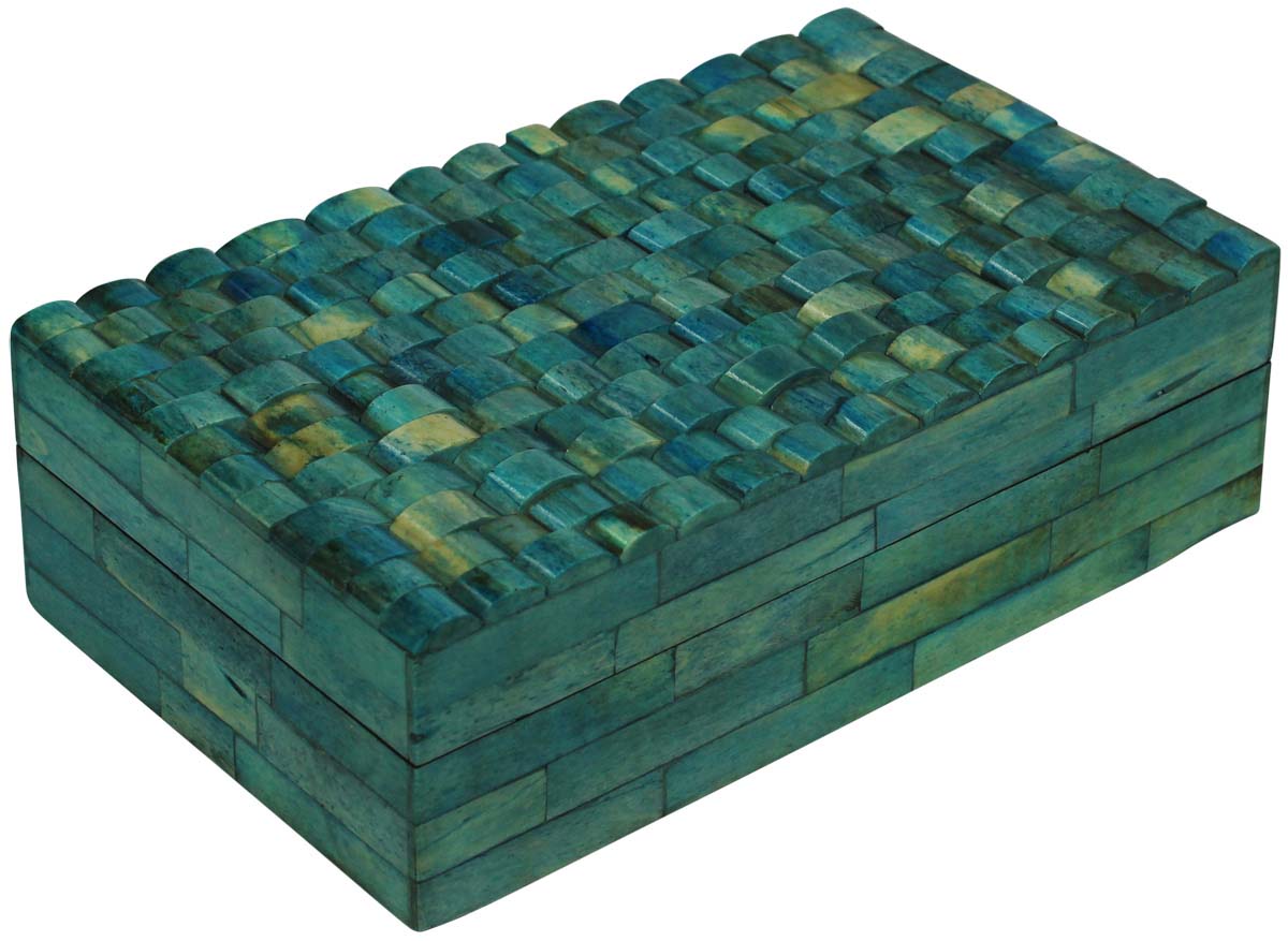 Rectangular Shaped 10x6” MDF Jewelry Box in Bulk - Wholesale Light Blue Color Jewelry Box/Trinket Box in MDF & Bone from India