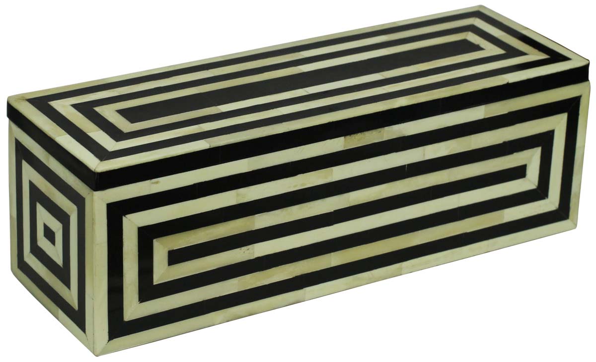 Bulk Buy Rectangular 12x4” MDF Jewelry Box - Wholesale Black & White Jewelry Box/Trinket Box in MDF & Bone from India