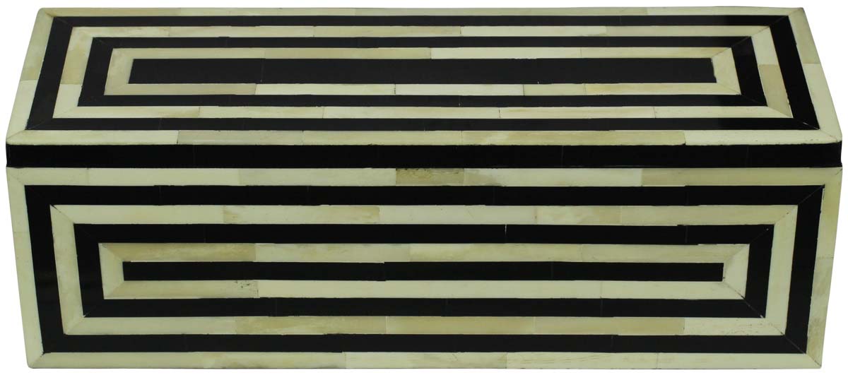 Bulk Buy Rectangular 12x4” MDF Jewelry Box - Wholesale Black & White Jewelry Box/Trinket Box in MDF & Bone from India