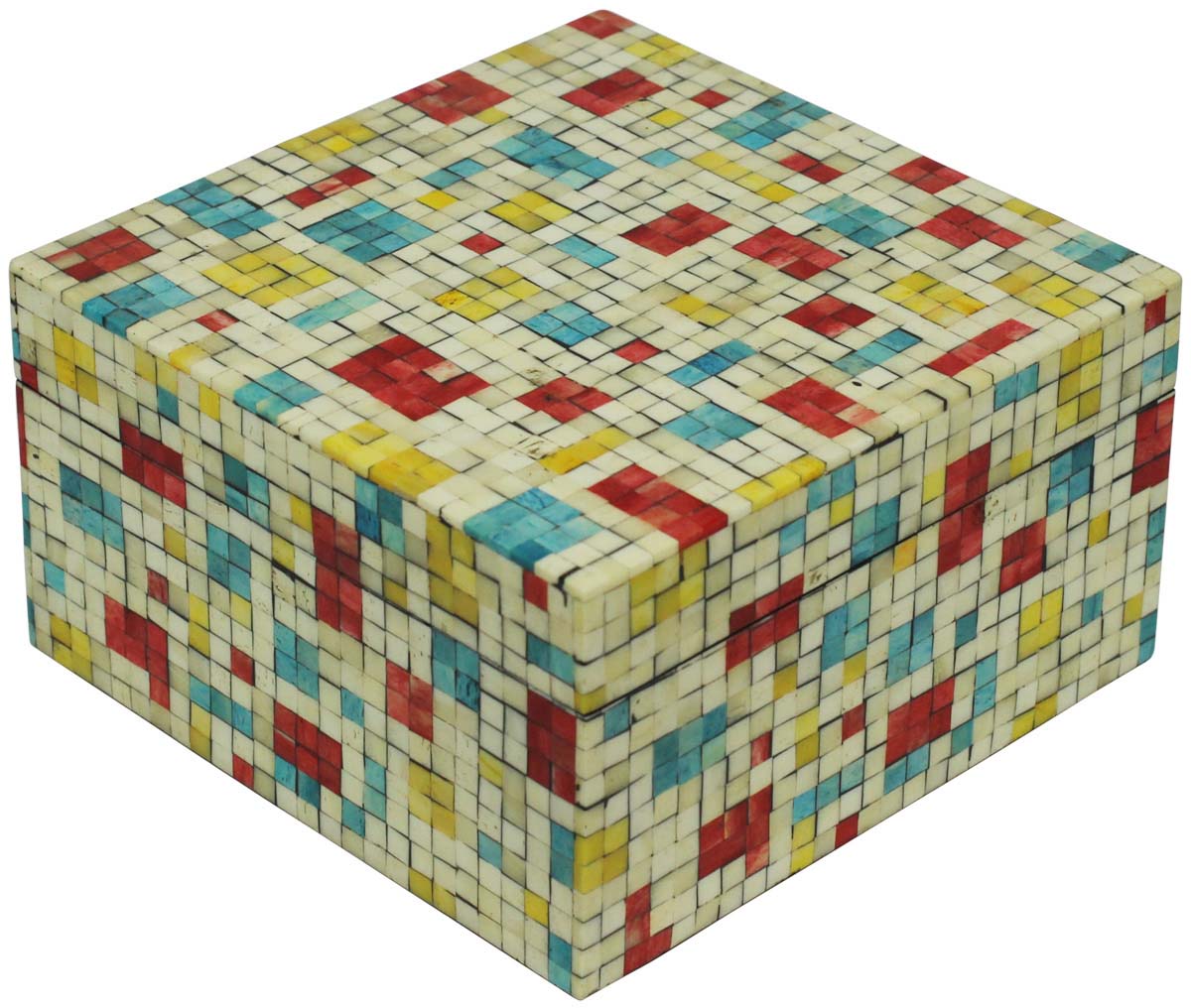 Wholesale 6” Square Shaped Colorful Jewelry Box in Bulk - Source Handmade Irregular Check Pattern Jewelry Box/Trinket Box in MDF & Bone from India