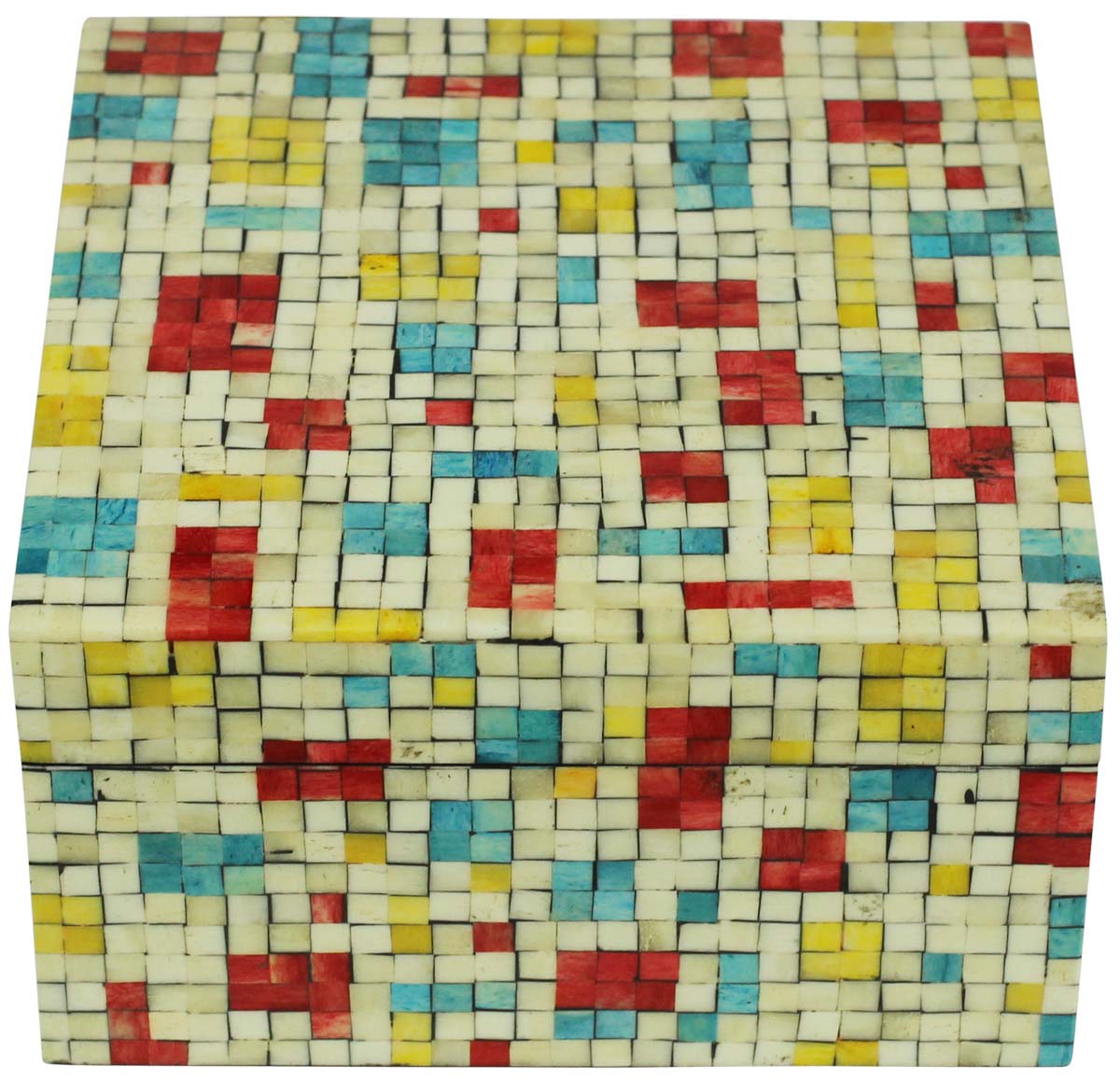 Wholesale 6” Square Shaped Colorful Jewelry Box in Bulk - Source Handmade Irregular Check Pattern Jewelry Box/Trinket Box in MDF & Bone from India