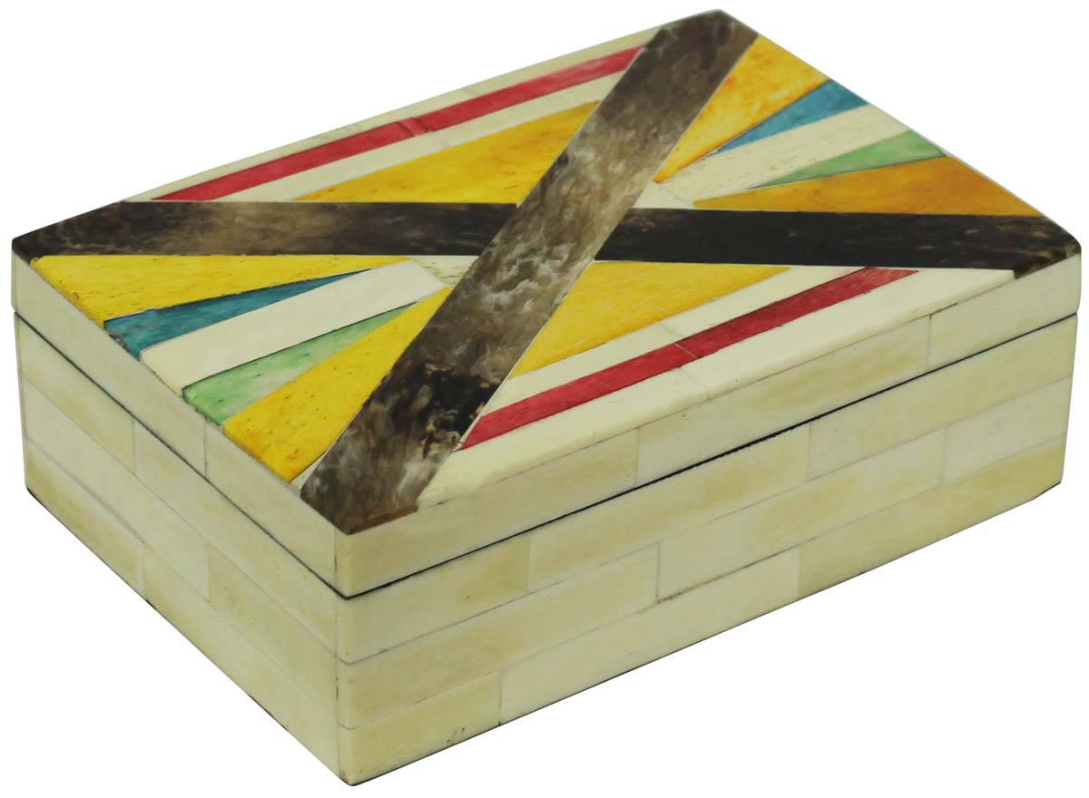 Rectangular Shaped 6x4” MDF Jewelry Box in Bulk - Wholesale Colorful Unique Pattern Jewelry Box/Trinket Box in MDF & Bone from India