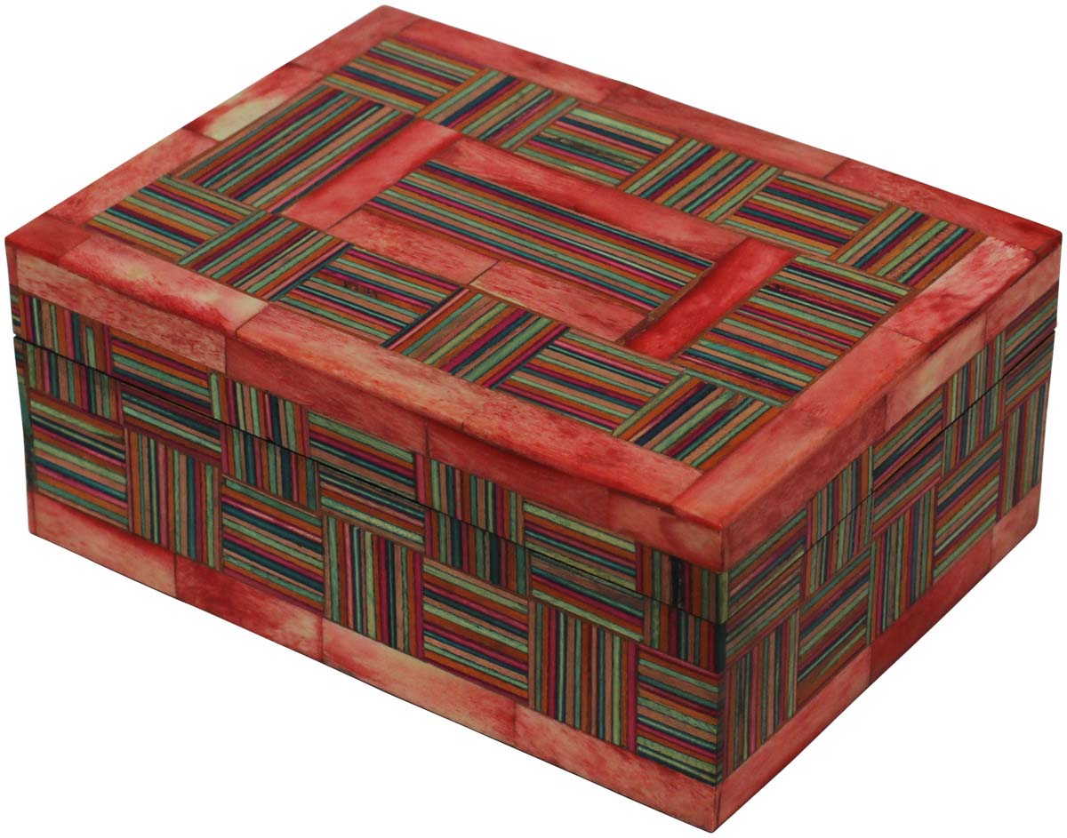 Source 7x5” Jewelry Box in Bulk - Wholesale Rectangular Handmade Colorful Basket Check Pattern Jewelry Box/Trinket Box in MDF & Bone from India