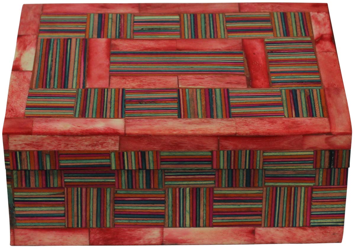 Source 7x5” Jewelry Box in Bulk - Wholesale Rectangular Handmade Colorful Basket Check Pattern Jewelry Box/Trinket Box in MDF & Bone from India