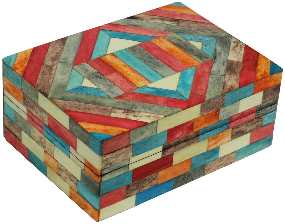 Rectangular Shaped 7x5” MDF Jewelry Box in Bulk - Wholesale Multicolored Jewelry Box/Trinket Box in MDF & Bone from India