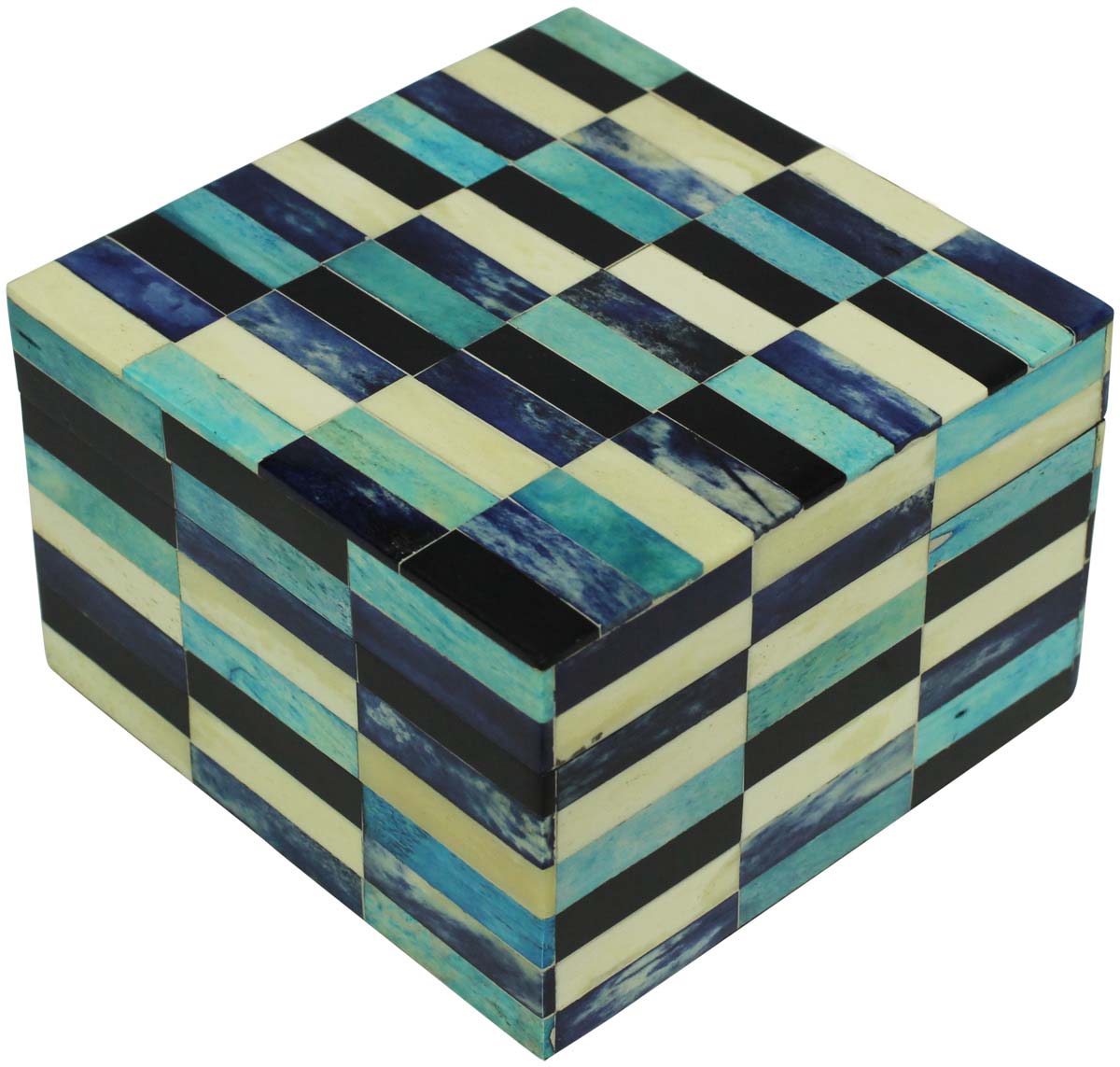Wholesale 6” Square Shaped Jewelry Box in Bulk - Source Handmade Stack Bond Brick Pattern Jewelry Box/Trinket Box in MDF & Bone from India