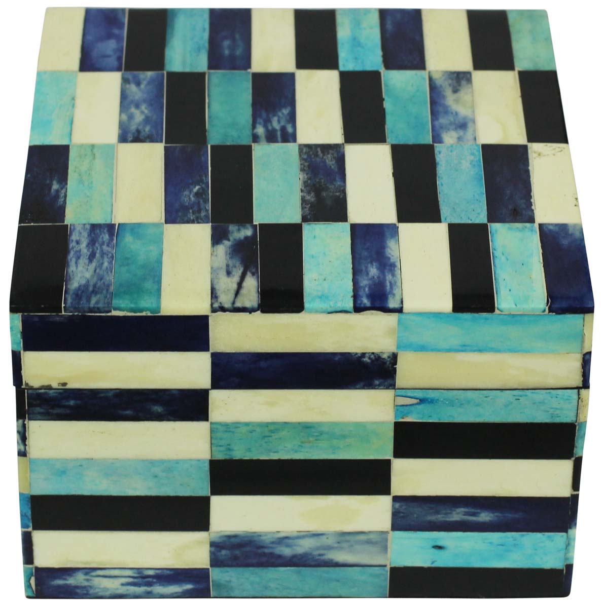 Wholesale 6” Square Shaped Jewelry Box in Bulk - Source Handmade Stack Bond Brick Pattern Jewelry Box/Trinket Box in MDF & Bone from India