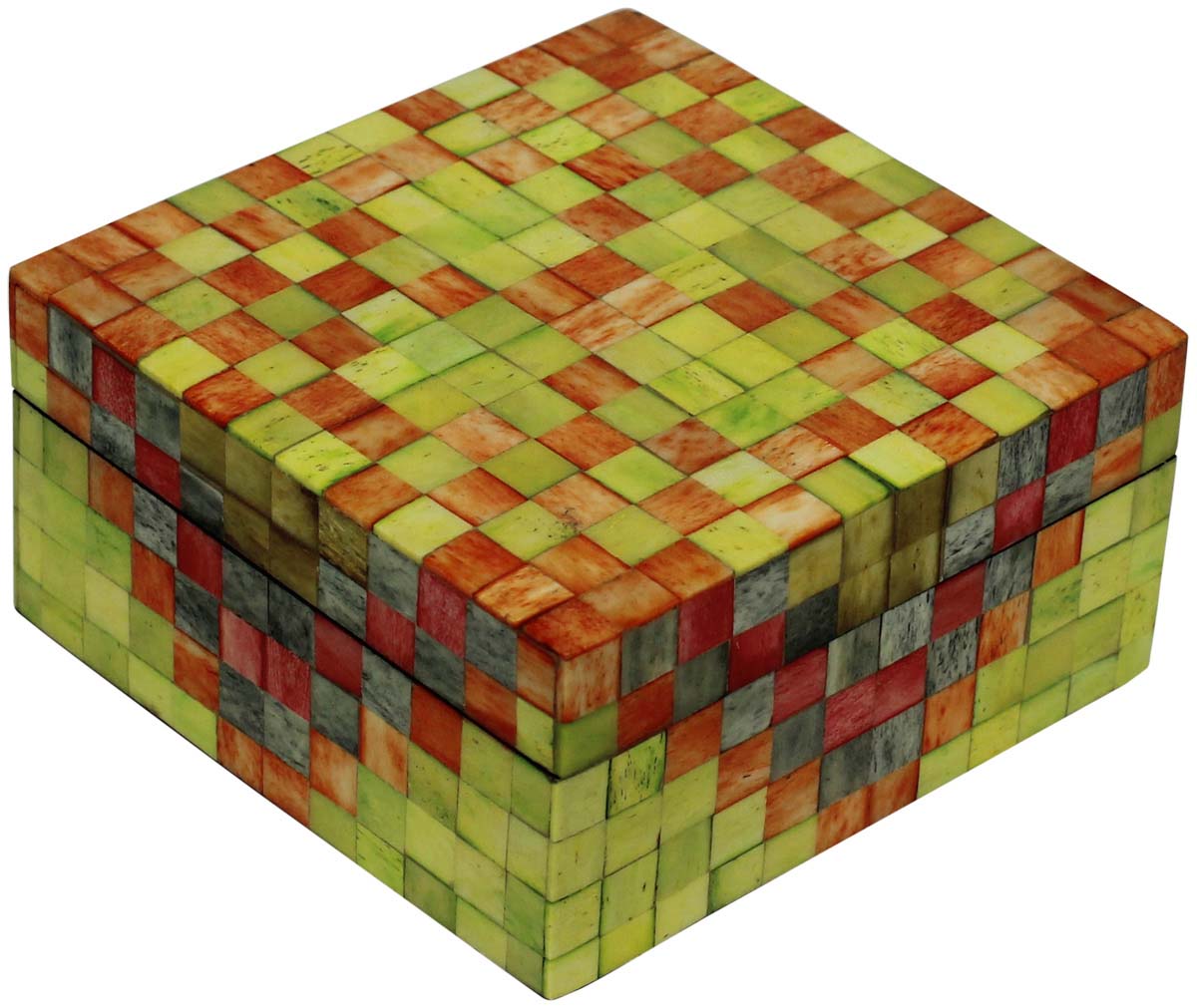 Bulk Buy Square4.7” MDF Jewelry Box - Wholesale Irregular Check Pattern Jewelry Box/Trinket Box in MDF & Bone from India