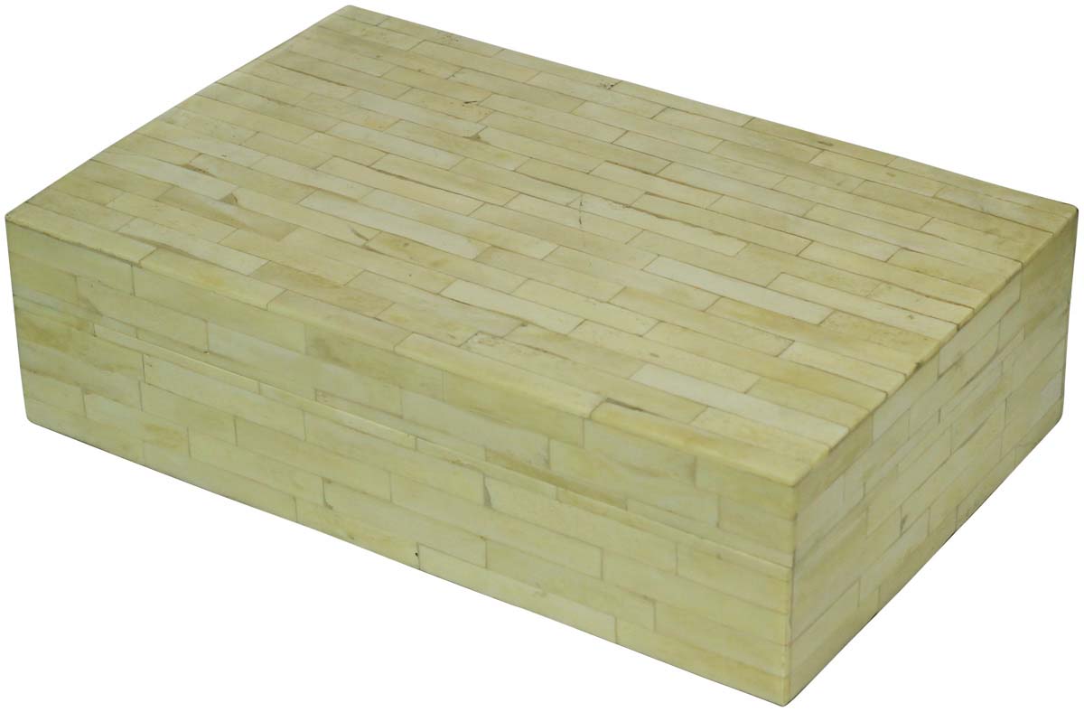 Rectangular ShapedOff-White7” Jewelry Box in Bulk - Wholesale Running Bond Brick Pattern Jewelry Box/Trinket Box in MDF & Bone from India
