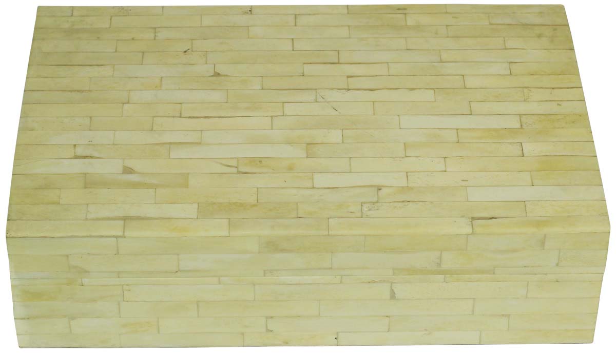 Rectangular ShapedOff-White7” Jewelry Box in Bulk - Wholesale Running Bond Brick Pattern Jewelry Box/Trinket Box in MDF & Bone from India