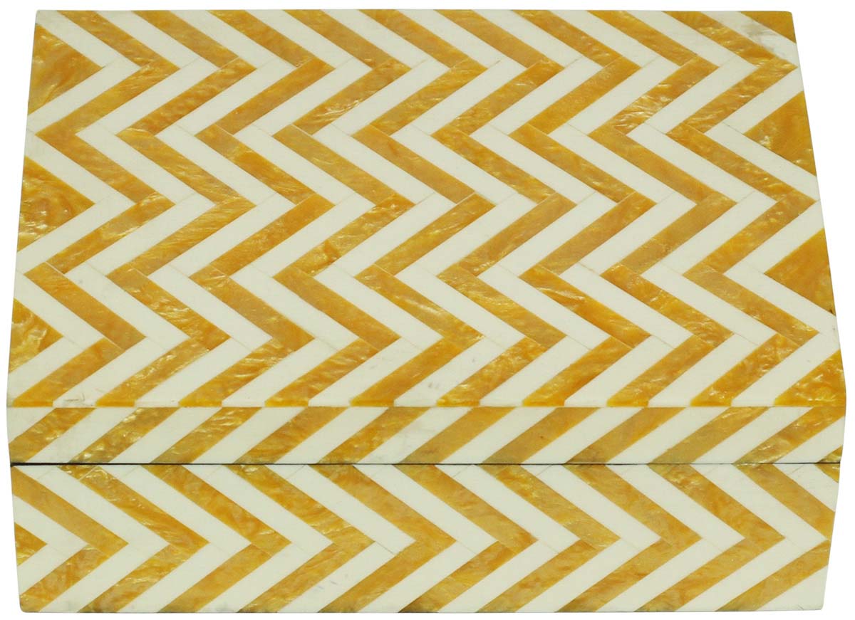 Bulk Buy Rectangular 8x6” MDF Jewelry Box - Wholesale Yellow & White Chevron Pattern Jewelry Box/Trinket Box in MDF & Resin from India